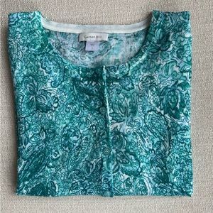 Garnet Hill Blue Green Paisley Wool Cardigan  Medium- NWOT